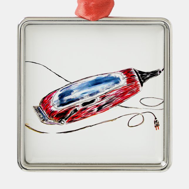 Ornamento De Metal Barbeiro vermelho Clippers (Frente)