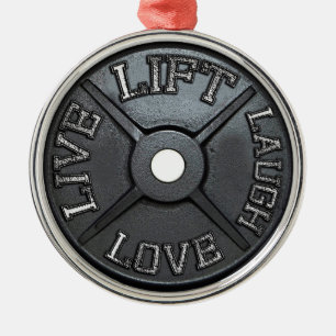 Ornamento De Metal Barbell Plate - Levante, Viva, Amor, Ria