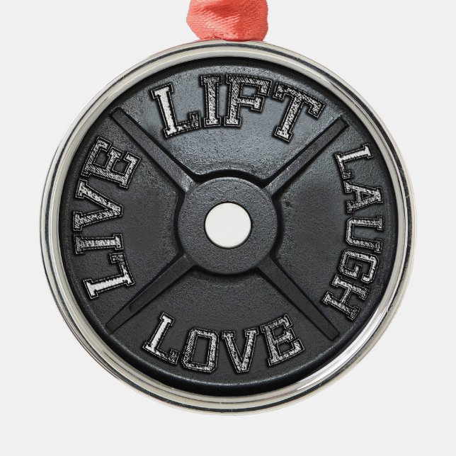 Ornamento De Metal Barbell Plate - Levante, Viva, Amor, Ria (Frente)