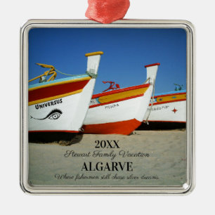 Ornamento De Metal Barcos de Pesca na Foto de Praia de Algarve