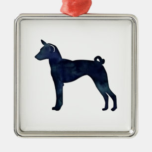 Ornamento De Metal Basenji Dog Black Watercolor Silhouket