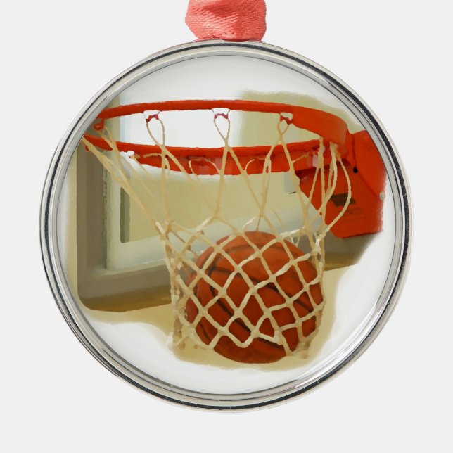 Ornamento De Metal Basquete caindo em hoop (Frente)