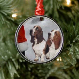 Ornamento De Metal Basset Hound com Natal de Papais noeis