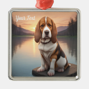 Ornamento De Metal Basset Hound pelo Lago