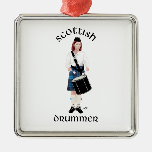 Ornamento De Metal Baterista Escocês - Kilt Azul (Frente)