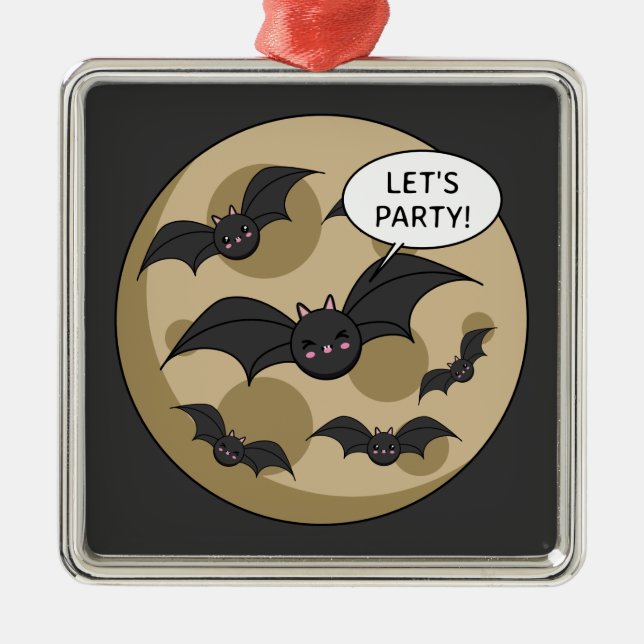 Ornamento De Metal Bats com festa na lua cheia (Frente)