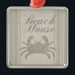 Ornamento De Metal Beach House Crab Seashore<br><div class="desc">Este presente de caranguejo da casa de praia é um presente de praia calmo. A imagem tem um fundo arenoso bronzeado, com um padrão que se parece com canvas. Isto é perfeito para a casa de praia, e te deixa no clima para o verão. A decoração da casa de praia...</div>