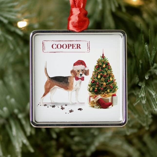 Ornamento De Metal Beagle Engraçado Cachorro de Natal com Árvore (Árvore)