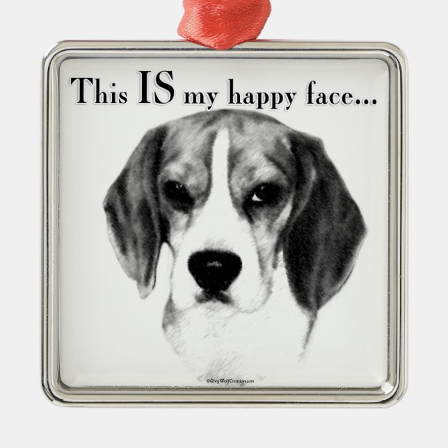 Ornamento De Metal Beagle Happy Face; Beagle Feliz; Beagle Grumpy (Frente)