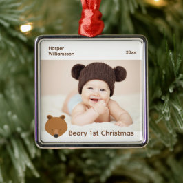 Ornamento De Metal Bear Photo Baby Primeiro Natal