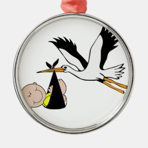 Ornamento De Metal Bebê & cegonha - pacote de alegria
