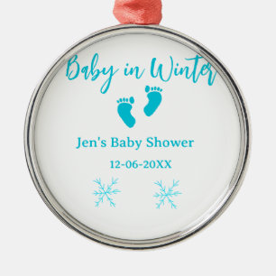Ornamento De Metal Bebê no inverno chá de fraldas pés de bebê azul fl