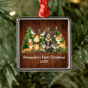 Ornamento De Metal Bebê Primeiro Natal Animais Florestais Russos