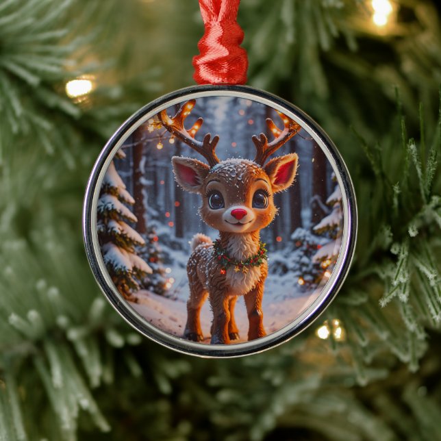 Ornamento De Metal Bebê Reindeer Na Floresta De Neve (Árvore)