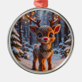 Ornamento De Metal Bebê Reindeer Na Floresta De Neve