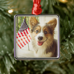 Ornamento De Metal Bebês Mais Pobres American Flag Corgi