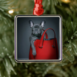 Ornamento De Metal Bebês Mais Pobres Bulldog Francês no Handbag