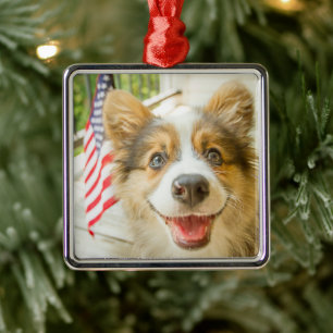 Ornamento De Metal Bebês Mais Pobres Corgi Puppy Patriótico