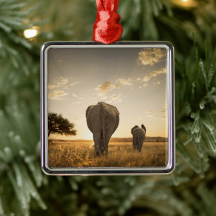 Ornamento De Metal Bebês Mais Pobres   Elefante, Vitelo e Mãe