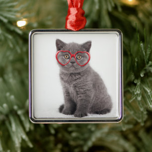 Ornamento De Metal Bebês Mais Pobres   Óculos de coração de Kitten