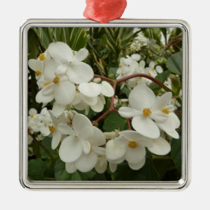 Ornamento De Metal Begonia Branca Tropical
