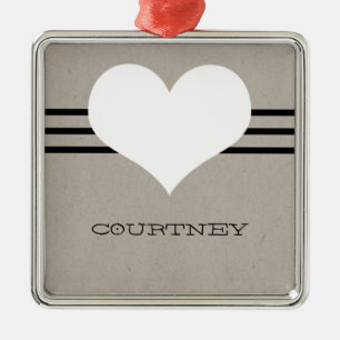 Ornamento De Metal Beige Modern Heart Ornament