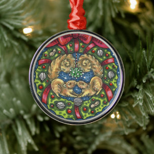ORNAMENTO DE METAL BEIJOS BEIJOS DE BEIJAS BEM SOB MISTLETOE, FALHA D