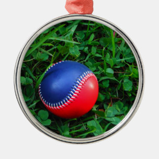 Ornamento De Metal Beisebol Vermelho e Azul com Pintura Branca