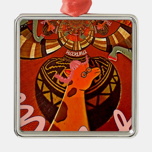 Ornamento De Metal Bela e incrível Girafa ama animais safari (Frente)