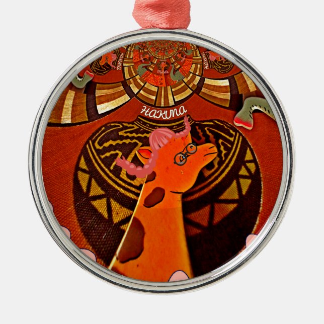 Ornamento De Metal Bela e incrível Girafa ama animais safari (Frente)