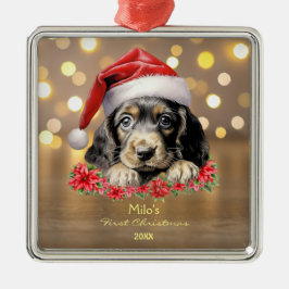 Ornamento De Metal Bela língua inglesa Cocker Spaniel Dog Santa Hat A
