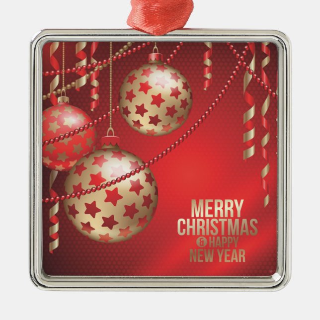 Ornamento De Metal Belas Bolas de Natal Vermelhas e Douradas (Frente)