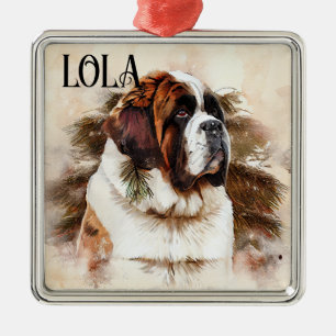ORNAMENTO DE METAL BELÍSSIMA FACE DE CÃO SANTO BERNARDO EM AQUARELA