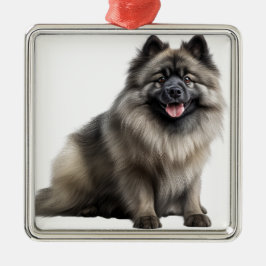 ORNAMENTO DE METAL BELO CACHORRO DE KEESHOND FLUFFY