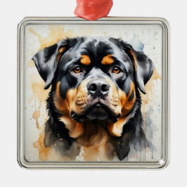 ORNAMENTO DE METAL BELO CACHORRO NEGRO E TAN ROTTWEILER
