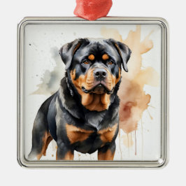 ORNAMENTO DE METAL BELO CACHORRO NEGRO E TAN ROTTWEILER