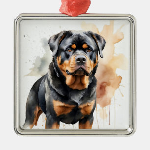 ORNAMENTO DE METAL BELO CACHORRO NEGRO E TAN ROTTWEILER