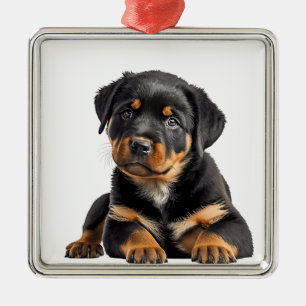 ORNAMENTO DE METAL BELO CACHORRO NEGRO E TAN ROTTWEILER