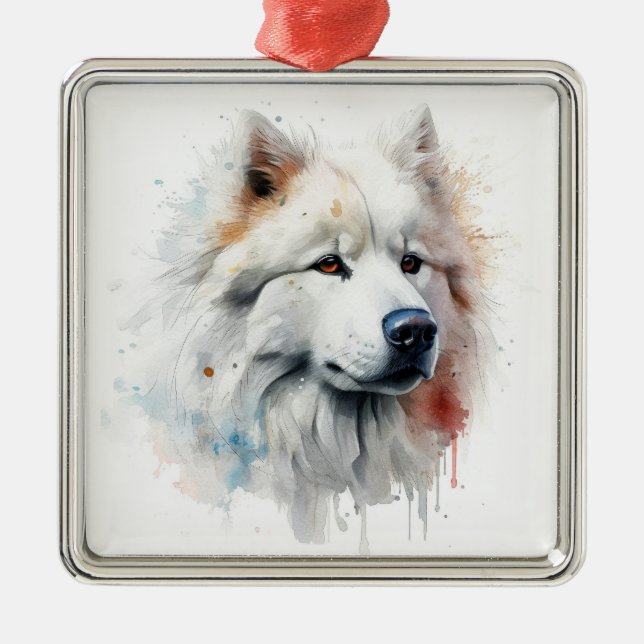 ORNAMENTO DE METAL BELO CÃO BRANCO SAMOÍDO DE FLUFFY (Frente)