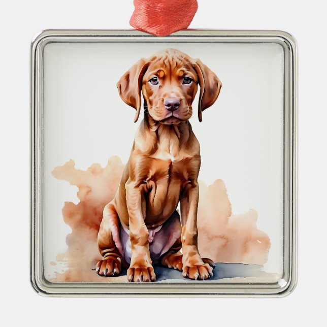 ORNAMENTO DE METAL BELO CÃO DE VIZSLA VERMELHA GRANDE (Frente)