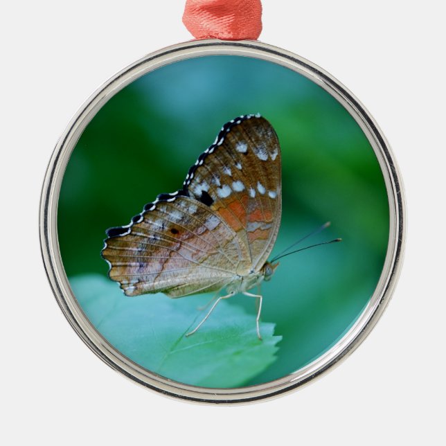 Ornamento De Metal Belo Danaus Plexippus Butterfly em Folha. (Frente)