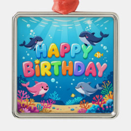 Ornamento De Metal Belo Feliz Aniversário golfinho náutico