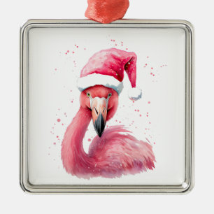 Ornamento De Metal Belo flamingo santa Chapéu Feliz tropical Natal