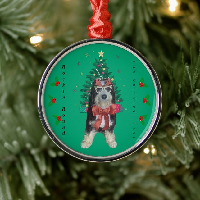 Ornamento De Metal Bernedoodle com Roupa de Natal Fazendo Rodopio em  (Árvore)