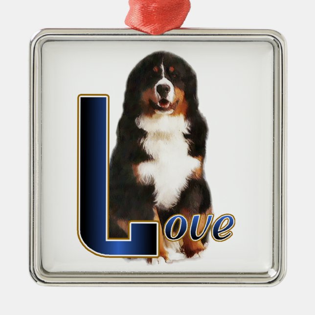 Ornamento De Metal Bernese Mountain Dog Love (Frente)
