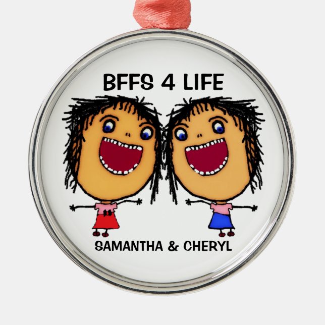 Ornamento De Metal BFFS For Life Cartoon (Frente)