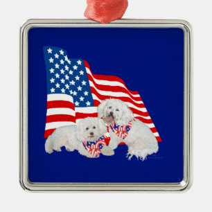 Ornamento De Metal Bichon Frise Bandeira Americana