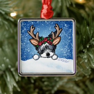 Ornamento De Metal Biewer Yorkie Reindeer Metal Ornament