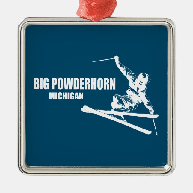 Ornamento De Metal Big Powderhorn Mountain Michigan Skier (Frente)