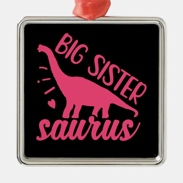 Ornamento De Metal Big Sister Saurus a rosa (Frente)